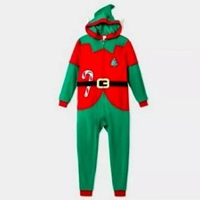 Cat  Jack Christmas Elf PJs Costume Union Suit Hood with Ears Size 12 Romper