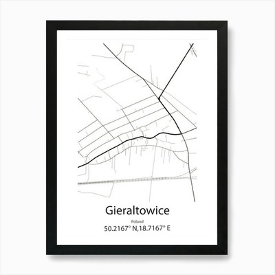 Gieraltowice,Poland Minimalist Map  Framed Wall Art Poster Canvas Print Picture