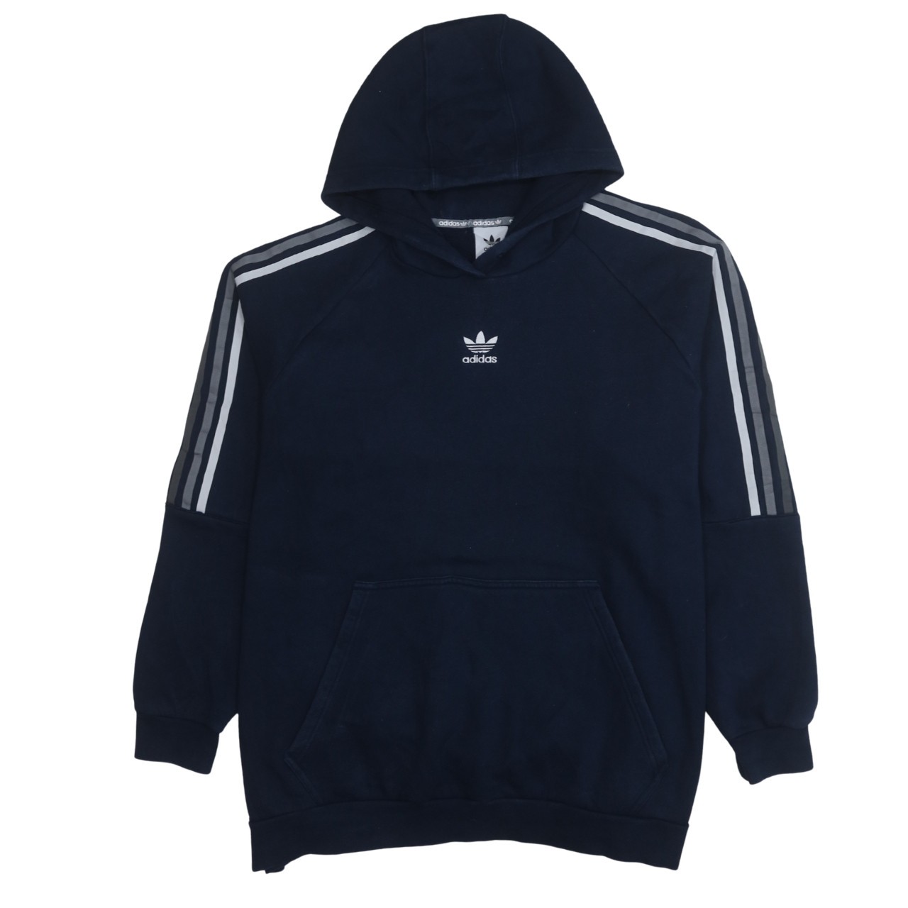 Adidas Mens Hoodie Navy Blue Fleece Trefoil Logo Three Stripe Pullover Top XXL