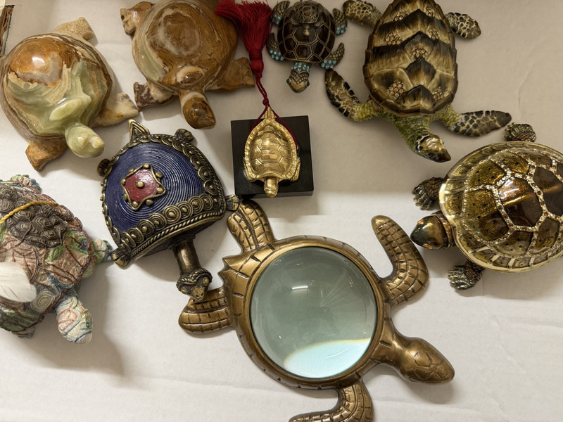 Assorted Antique Turtle Figurines Collection Lot -Jewelry Trinket Boxes