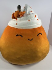 Squishmallows Pumpkin Pie Whipped Cream Halloween Plush Orange Kellytoy Large