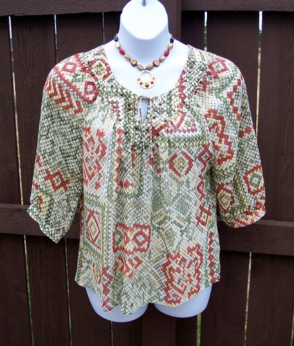 Alfred Dunner FALL LEAF COLORS top shirt size 14 Petite L XL bead chiffon blouse - Picture 2 of 12