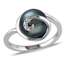 AMOUR 9 - 9.5 Mm Black Tahitian Pearl Swirl Ring In Sterling Silver