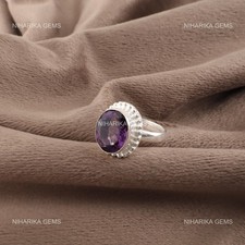 Natural Amethyst 925 Silver Statement Solitaire Handmade Promise Birthday Ring