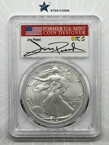 2021 Silver Eagle T2 NGC MS70 First Day of Issue Jim Peed Signed