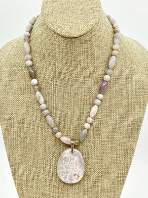 JAY KING DTR Natural Agate 925 Silver Necklace Gray Pendant Adjustable 19.5-23''