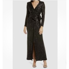 Eliza J Black Sequin Wrap Maxi Dress Size 4 NWT