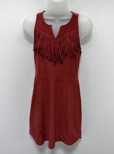 Express Red Faux Suede Fringe Dress Size Extra Small