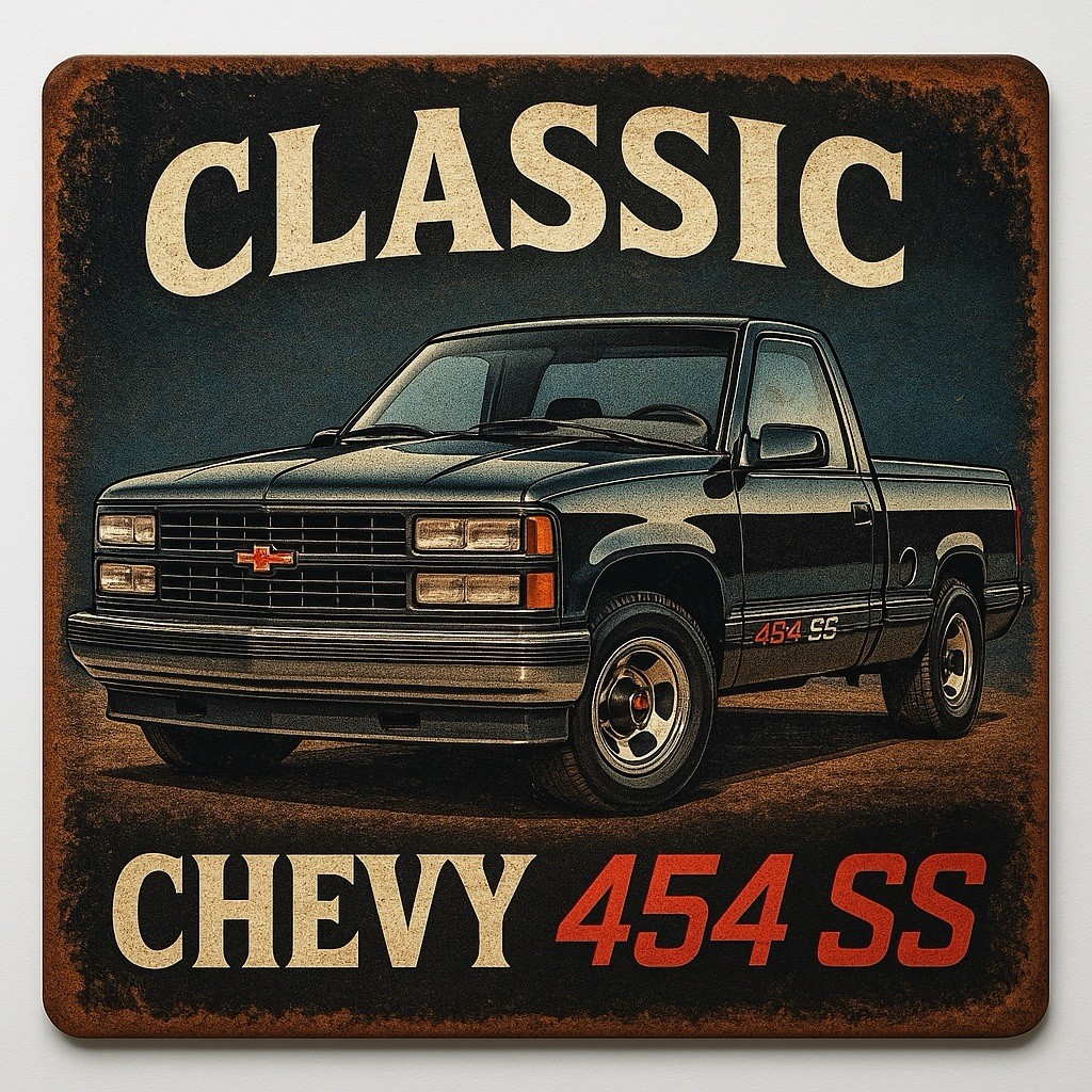 Classic Chevy 454 SS Wall Plaque 9x9” Vintage Truck Garage Decor Sign