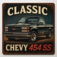Classic Chevy 454 SS Wall Plaque 9x9” Vintage Truck Garage Decor Sign
