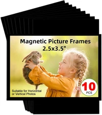 Magnetic Picture Frame 2.5X3.5,Black 10 Pieces,Wallet Size Photo Magnets Slee...