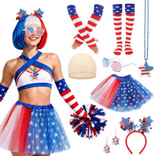 9Pcs 4Th of July Tutu Wig Set for Women Patriotic Costume Accessories 250 Years