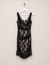 Phase Eight Lace Bodycon Midi Dress UK 12 Black Nude Cocktail Occasion Ruched