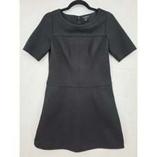 Ann Taylor Petite Black Ponte Knit Fit and Flare Short Sleeve Dress 4P Career