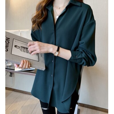 Women Chiffon Tops Blouse Collared Long 