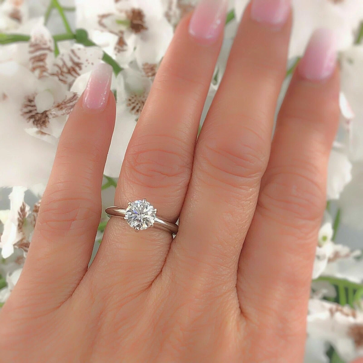 Tiffany Co Classic Platinum Diamond Engagement Ring Round 1.23
