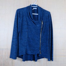 Women's Man Xi Shang Size 3xl Blue Asymmetrical Knit Zip Jacket