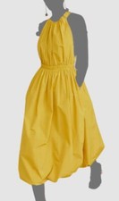Ulla Johnson Women's Yellow Leyna Halterneck Bubble Hem Midi Dress Size 0