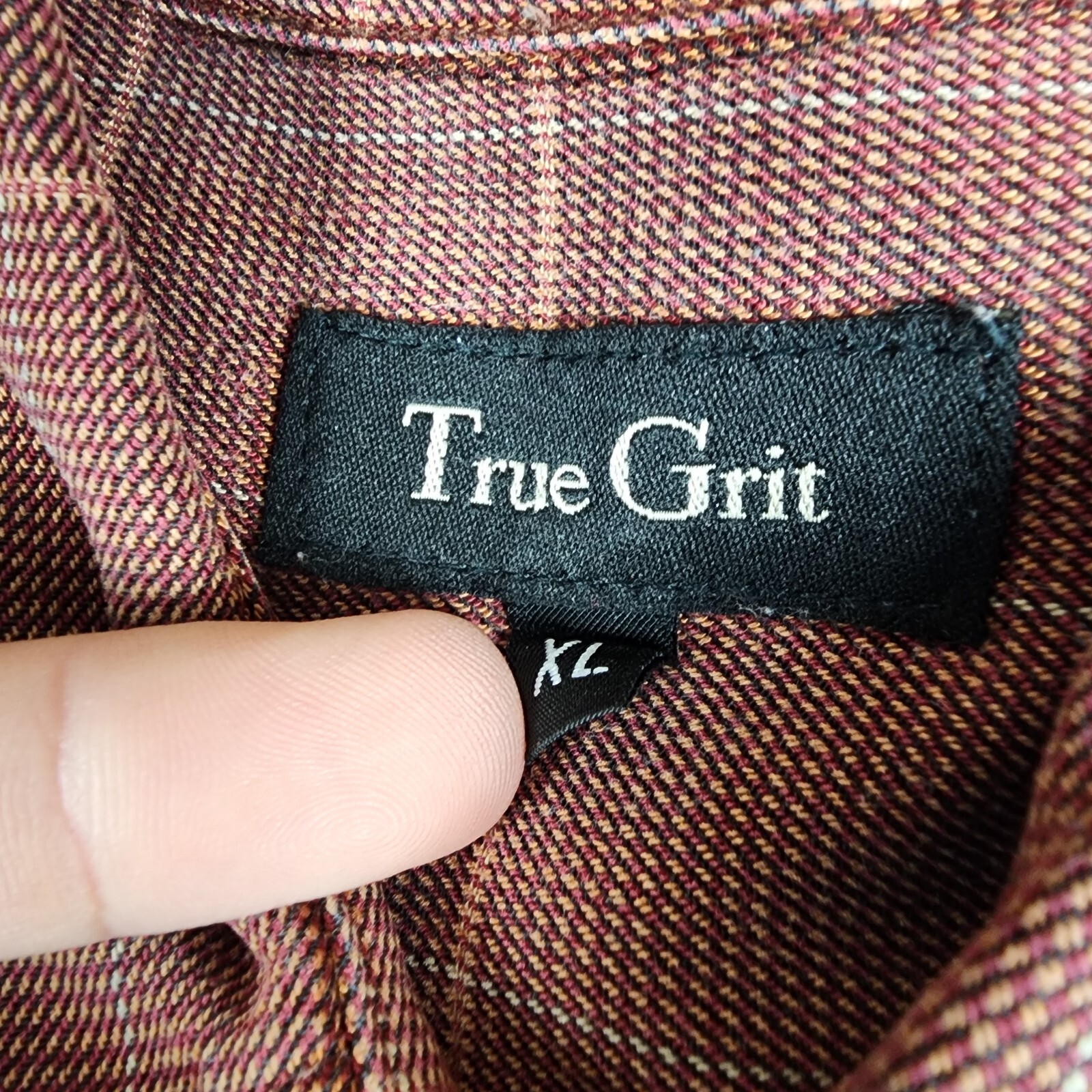 True Grit Shirt Mens Extra Large Brown Orange Western Button Up Long Sleeve