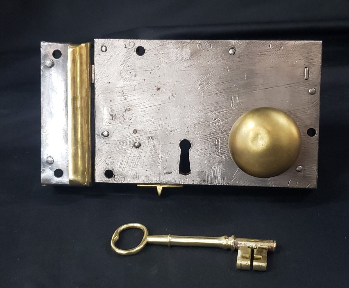 Restored Left Side Carpenter Style Rim Lock Set with Key 6