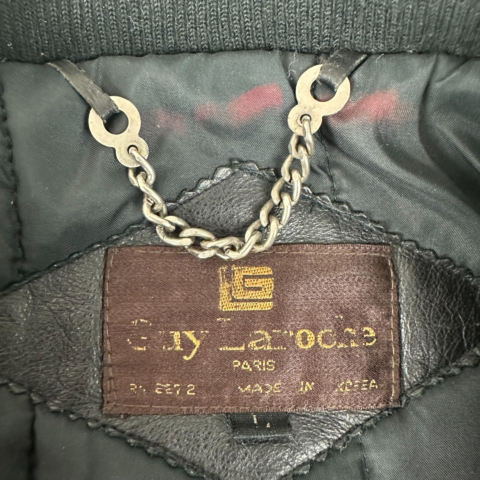 Guy Laroche Paris Mens Bomber Jacket L Leather Zip Up snap Black