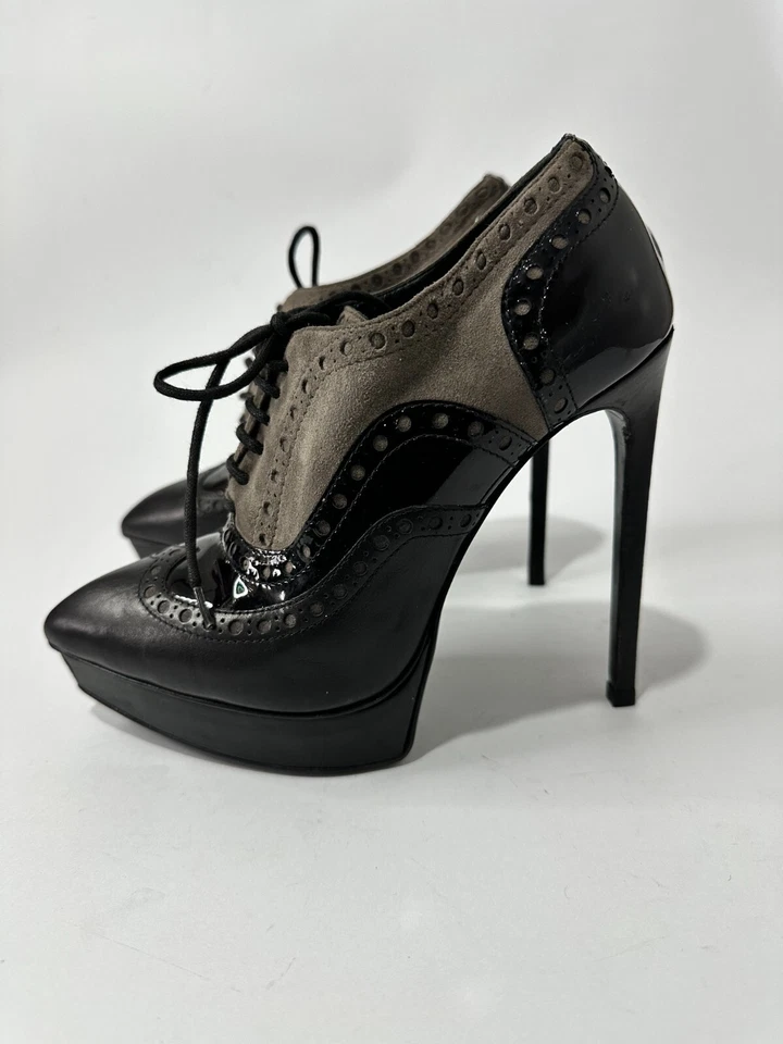 Botines Saint Laurent Nappa charol gamuza Tribtoo 105 con cordones negros talla 36 EU Foto 2 de 4