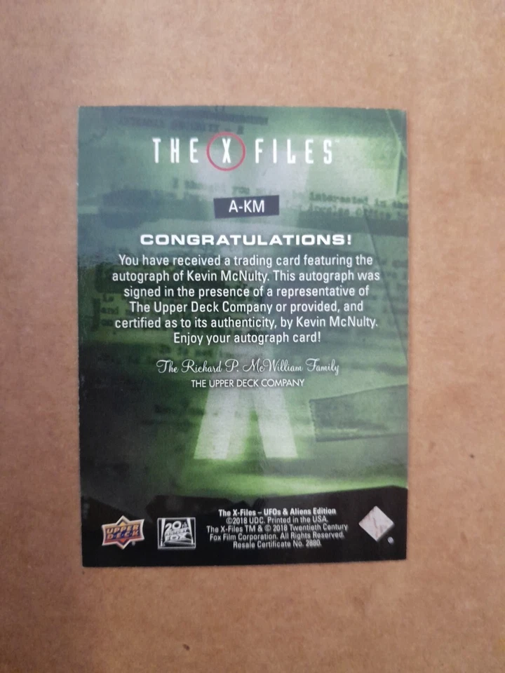 Tarjeta autógrafa con inscripción Kevin McNulty The X Files UFOs Aliens Upper Deck 2018 Foto 2 de 2
