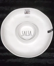 Rae Dunn SALSA Chips Dip Melamine Party Serving Bowl Tray White Black Pool Tiki