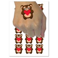 Cautious Bear with Heart in Hands Temporary Tattoo Water Resistant Body Art Set