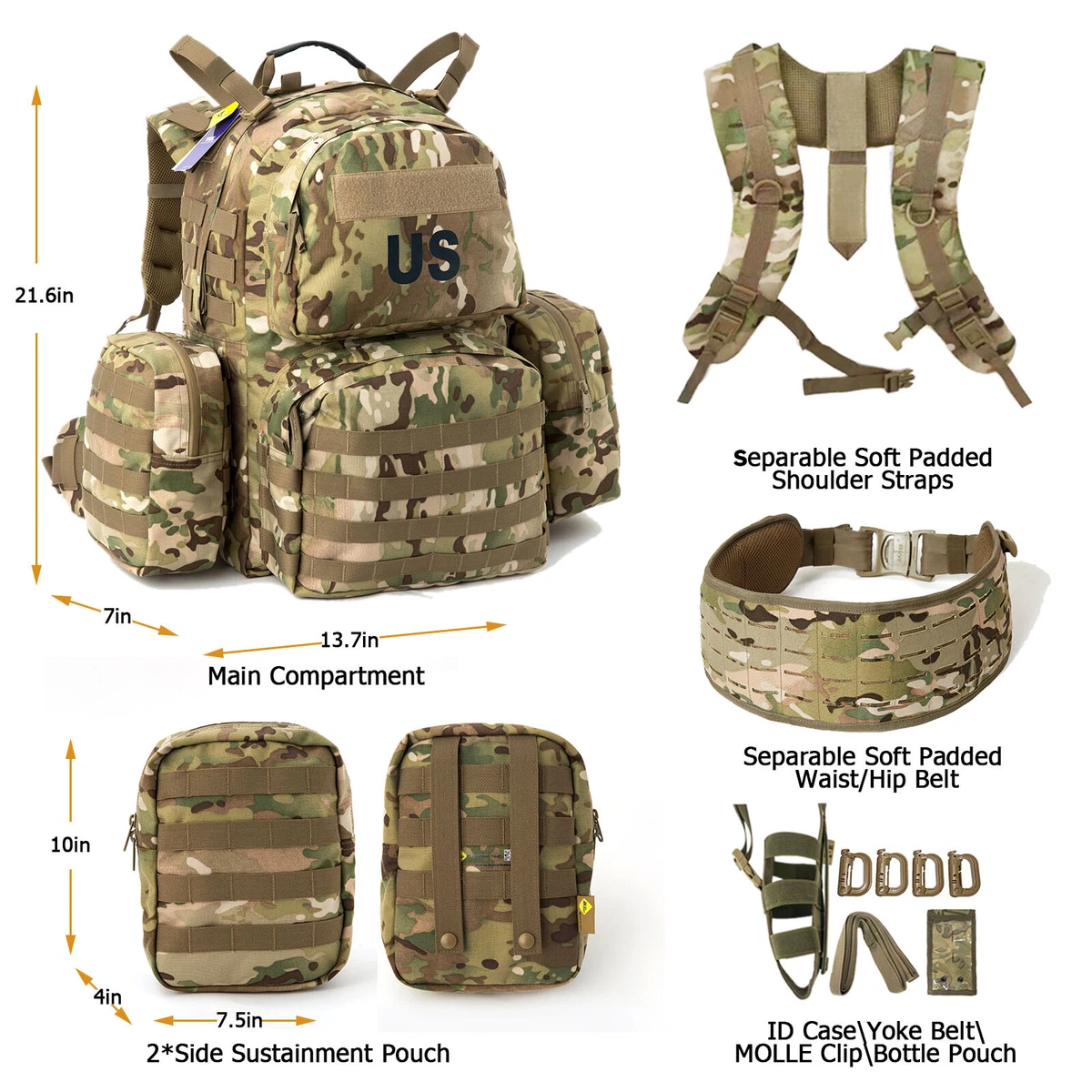 Military Army Backpack MOLLE 2 Medium Tactical Rucksack Internal