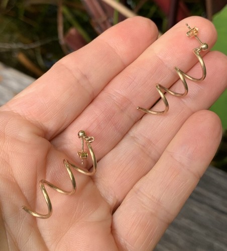 Unusual Vintage All 9ct Yellow Gold Spring Drop Earrings. - Picture 5 of 12