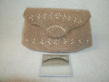 VTG Faux Pearl Beaded -- Delicate Clutch Bag/Mirror-----Japan--Unused