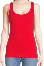 Time & Tru Red Fitted Ribbed Scoop Neck Tank Top