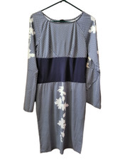 Women's Navy & White L/S Shift Dress - Size M - NWOT