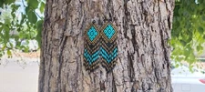 Tribal Earrings Native Large Boho American Seed Beads Handmade Earring