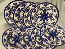 French Blue Design Melamine Dinner & Salad Plate Set New