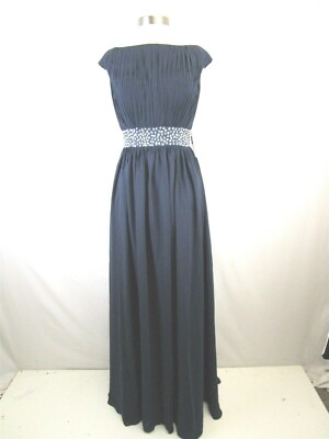 Lafayette 148 Navy Blue Satin Beaded Waist Double Lined Maxi gown dress Sz  M NWT | eBay