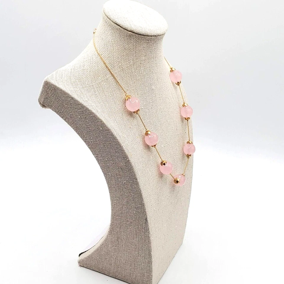 Collar Minimalista Rosa 18" Cuarzo Rosa Piedra Cuentas Estación Mujer Tono Dorado Foto 2 de 4
