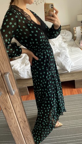 Maje Kleid Maxikleid Gr. S 36 (2) schwarz grün langarm Sommerkleid Boho Spitze - Bild 7 von 16
