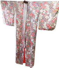 Vintage Japanese Shibori Kimono Floral Pink Traditional Robe Japan