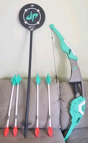 NERF Sports Dude Perfect Signature Bow 4 Feet Long + 4 Arrows & Target Adult Kid
