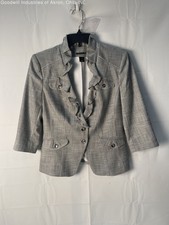 Gently Loved WHBM Gray/White Women's Ruffled Neck Blazer, Sz. 4