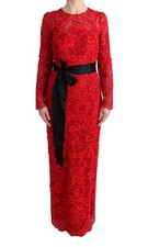 Dolce & Gabbana Red Floral Ricamo Sheath Long Women's Dress Authentic