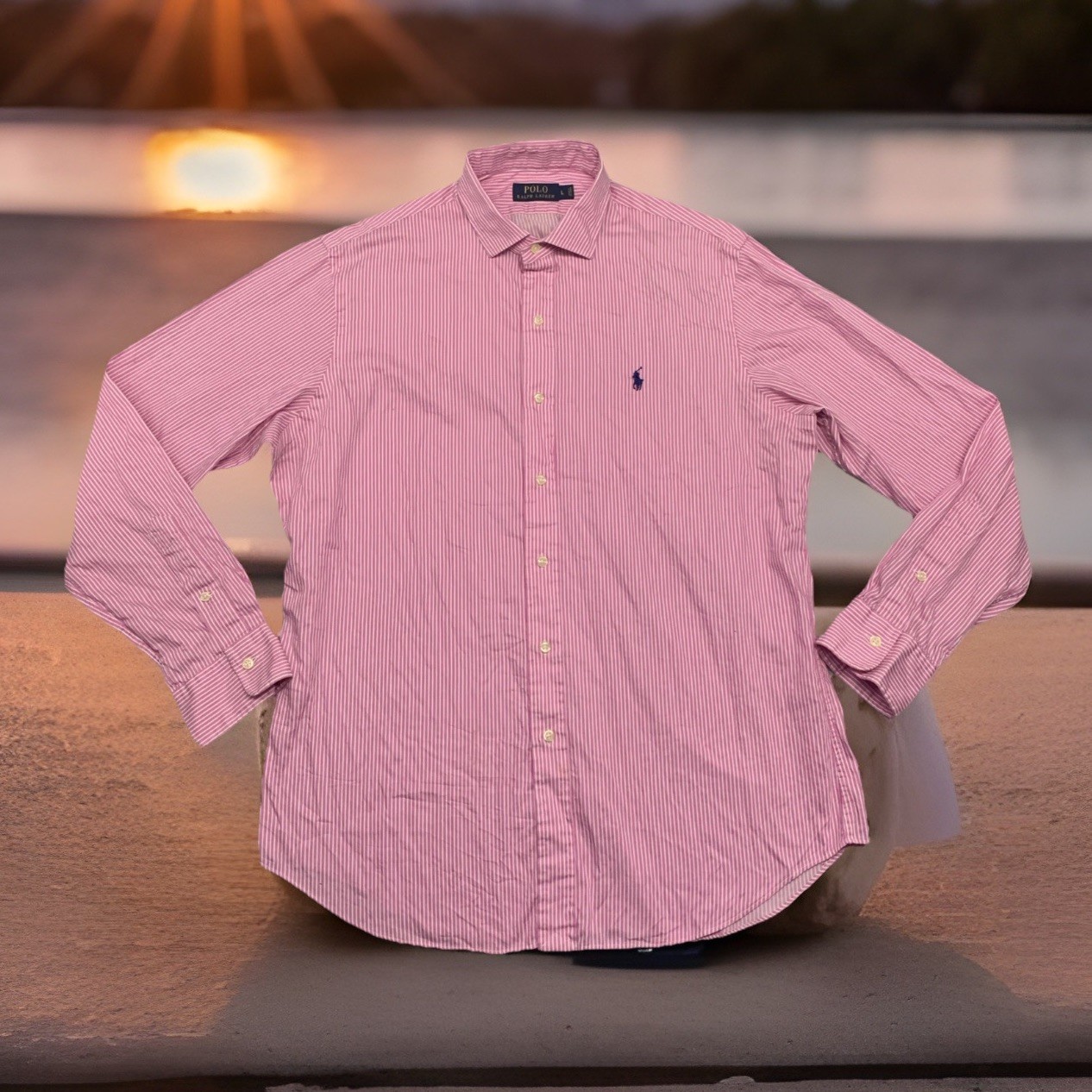 Polo Ralph Lauren Long Sleeve Button Down Shirt Mens L Pink White Striped Cotton