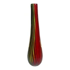 VTG Glass Art Ribbon Striped Murano Style Teardrop Vase 10” Red Green Hand Blown