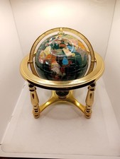 Lapis Globe Green Semi-Precious Gemstone World Globe with Compass On Stand