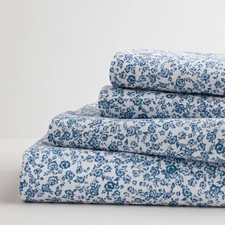 Cuddl Duds Microfiber Sheet Set with Pillowcases - Blue Floral QUEEN 4pcs