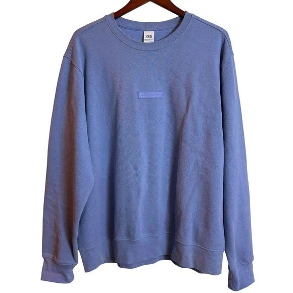 Толстовка Zara текстура нашивка ворота небесно-голубой мужской размер XL расслабленный крой - Изображение 2 из 4