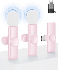 Wireless Lavalier Microphone, 1 Pack Lapel Mic Plug and Play Light Pink