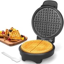 Black 7 Inch Round Classic Waffle Maker, Non-stick Iron, Thin Crispy Waffles